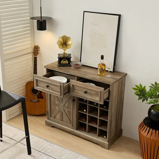 2 Drawer Buffet Cabinet W. Wine Bar