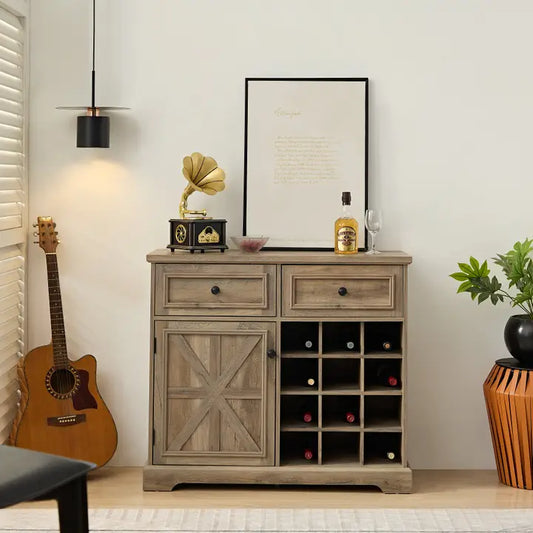 2 Drawer Buffet Cabinet W. Wine Bar