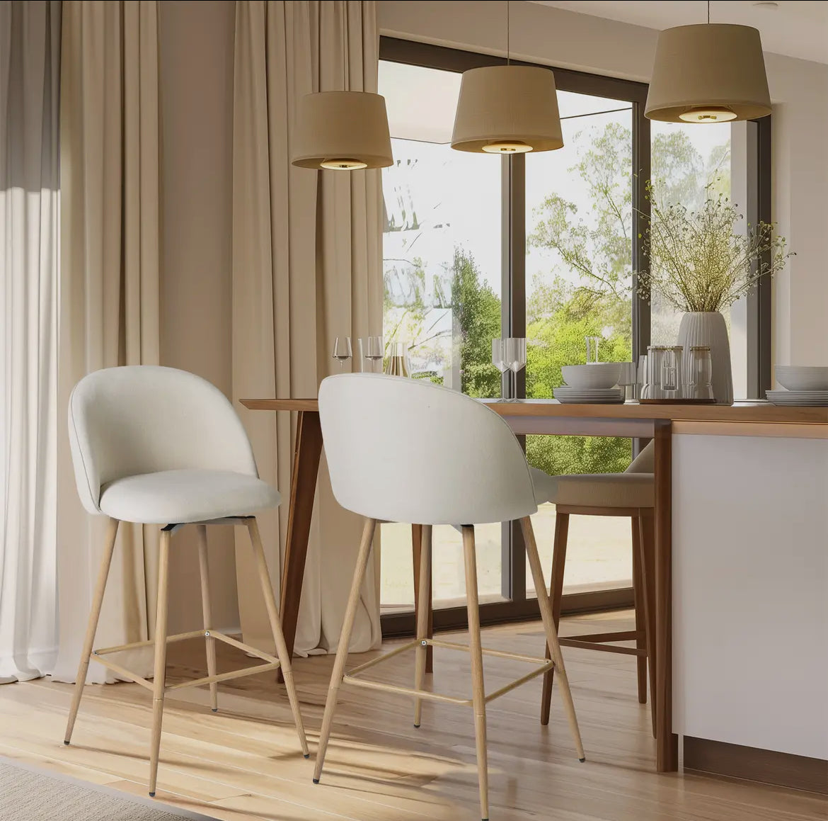 Beige Swivel Counter Stools